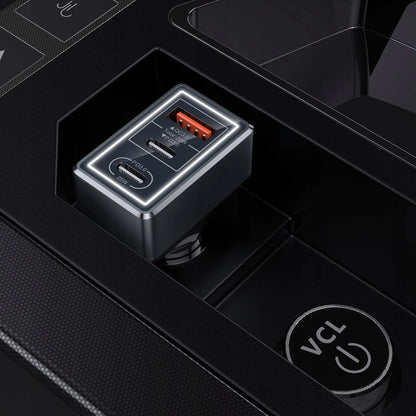 Automobilinis USB įkroviklis su 3 prievadais, LED indikatoriumi ir 65W galia