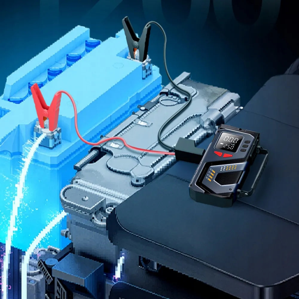 Automobilinis užvedimo įrenginys Booster Jump Starter 8000mAh Powerbank Kompresorius LED