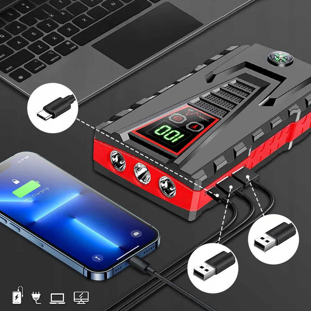 Automobilinis užvedimo įrenginys Jump Starter 12V LCD ekranas 99800mAh