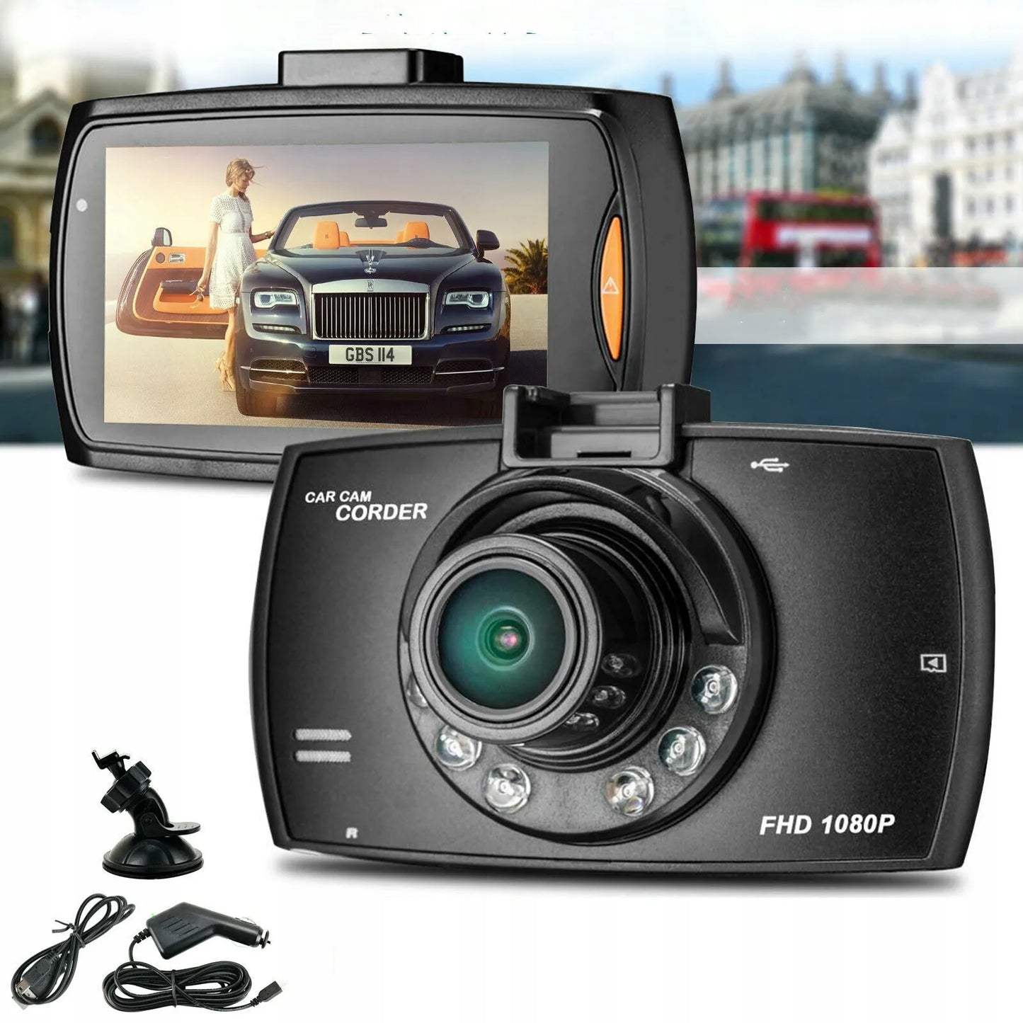 Automobilinis vaizdo registratorius, kamera FULL HD 1080p su LED