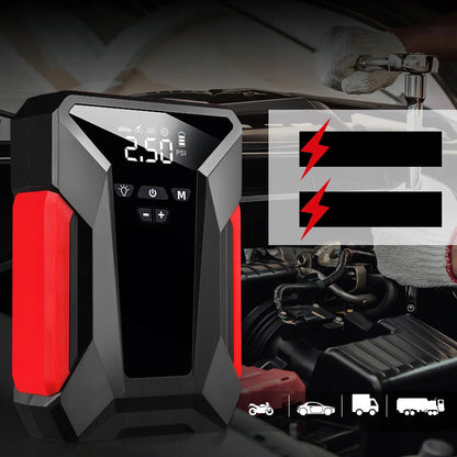 Automobilio paleidimo įrenginys jump starter kompresorius pompa booster powerbank dėklas