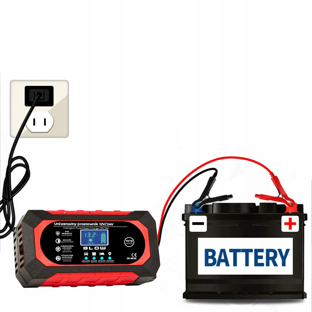 Automobilio užvedėjas LCD 24V 12V 8A