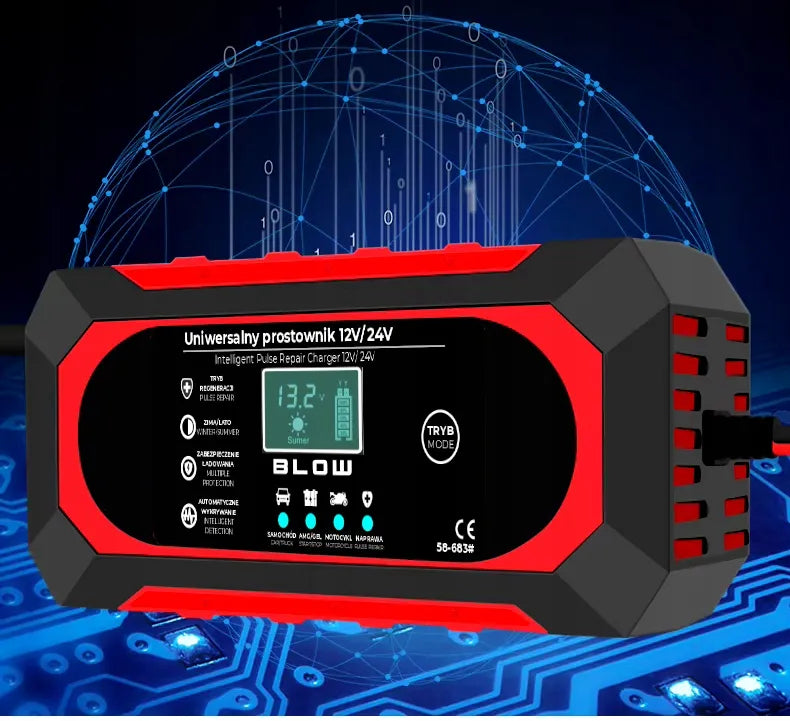 Automobilio užvedėjas LCD 24V 12V 8A