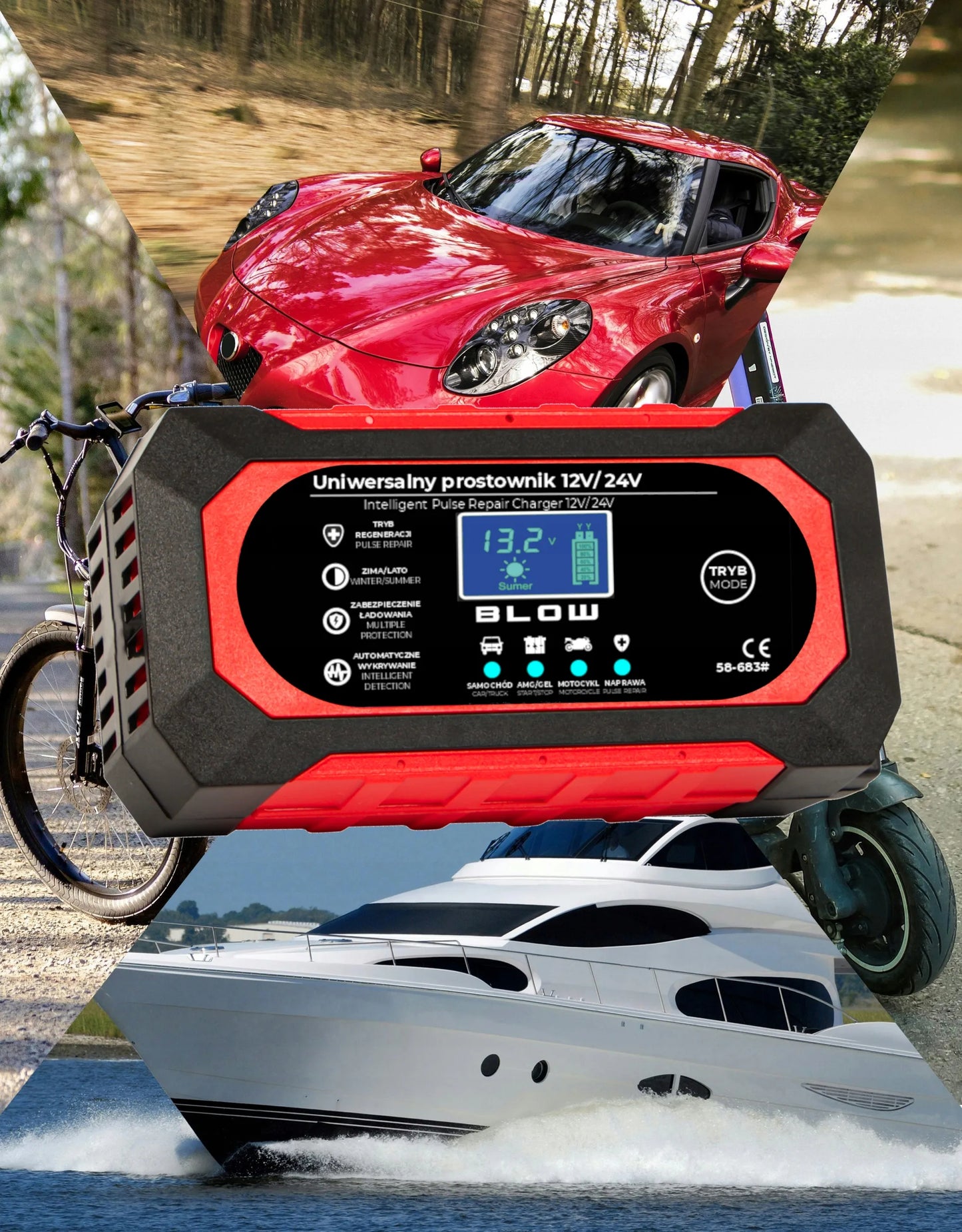 Automobilio užvedėjas LCD 24V 12V 8A