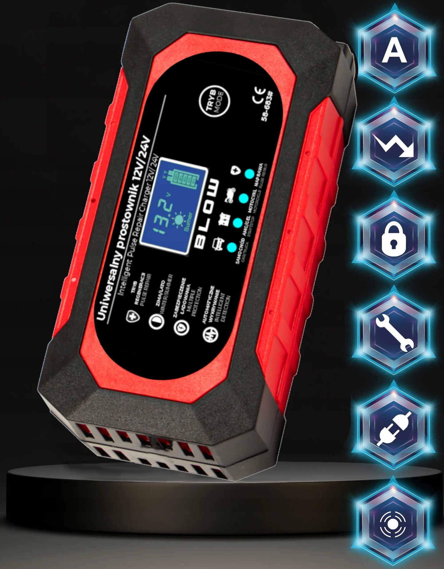 Automobilio užvedėjas LCD 24V 12V 8A
