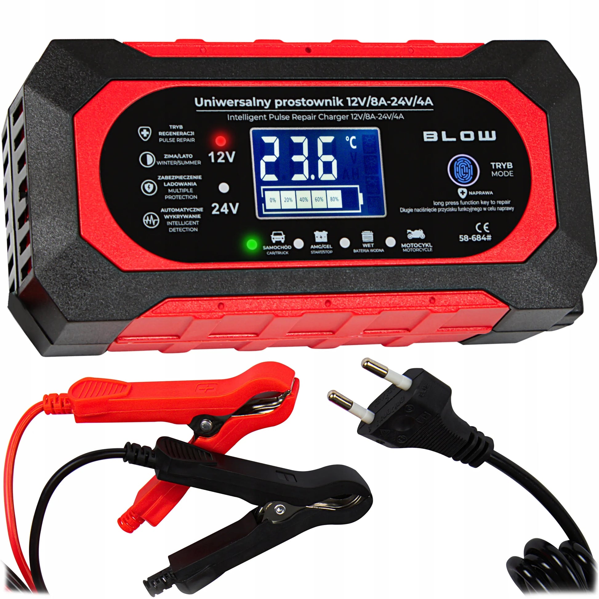 Automobilio užvedėjas LCD 24V 12V 8A