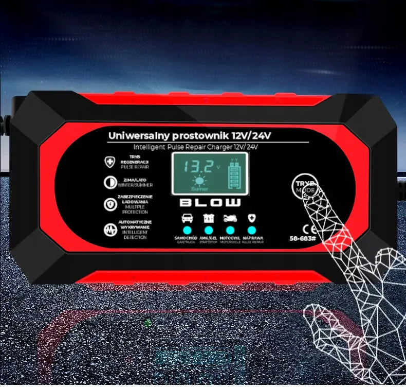 Automobilio užvedėjas LCD 24V 12V 8A