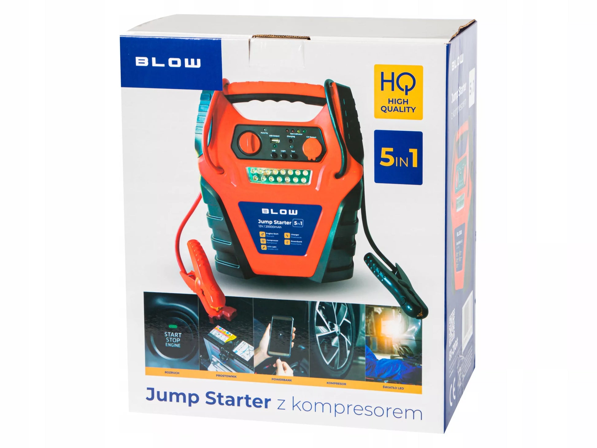 Automobilio užvedėjas / powerbank 5 in 1 – kompresorius ir siurblys automobiliams 12 V, 20000 mAh