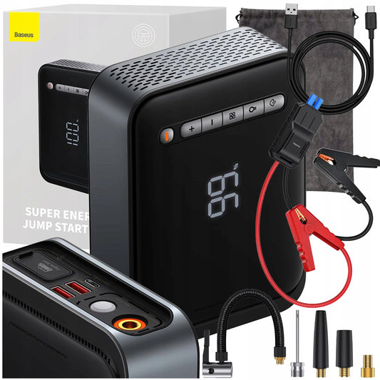 Automobilio užvedimo įrenginys BASEUS Jump Starter, Powerbank 8000 mAh, Kompresorius, Žibintuvėlis