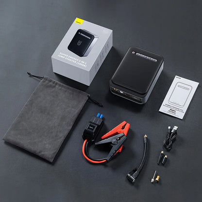 Automobilio užvedimo įrenginys BASEUS Jump Starter, Powerbank 8000 mAh, Kompresorius, Žibintuvėlis