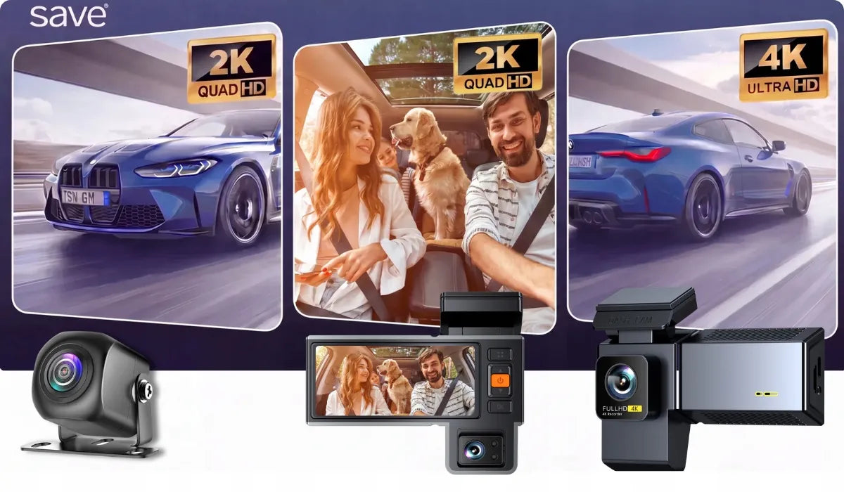 Automobilio vaizdo registratorius 3 kameros GPS 4K