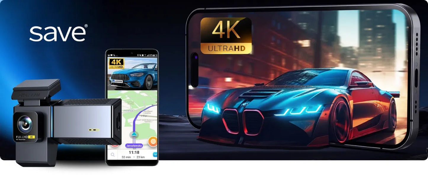 Automobilio vaizdo registratorius 3 kameros GPS 4K