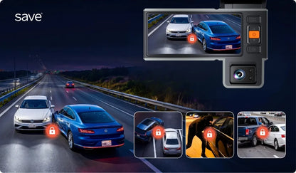 Automobilio vaizdo registratorius 3 kameros GPS 4K
