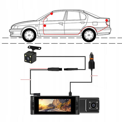 Automobilio vaizdo registratorius, priekinė, galinė ir vidinė kamera, naktinis matymas, 1080P