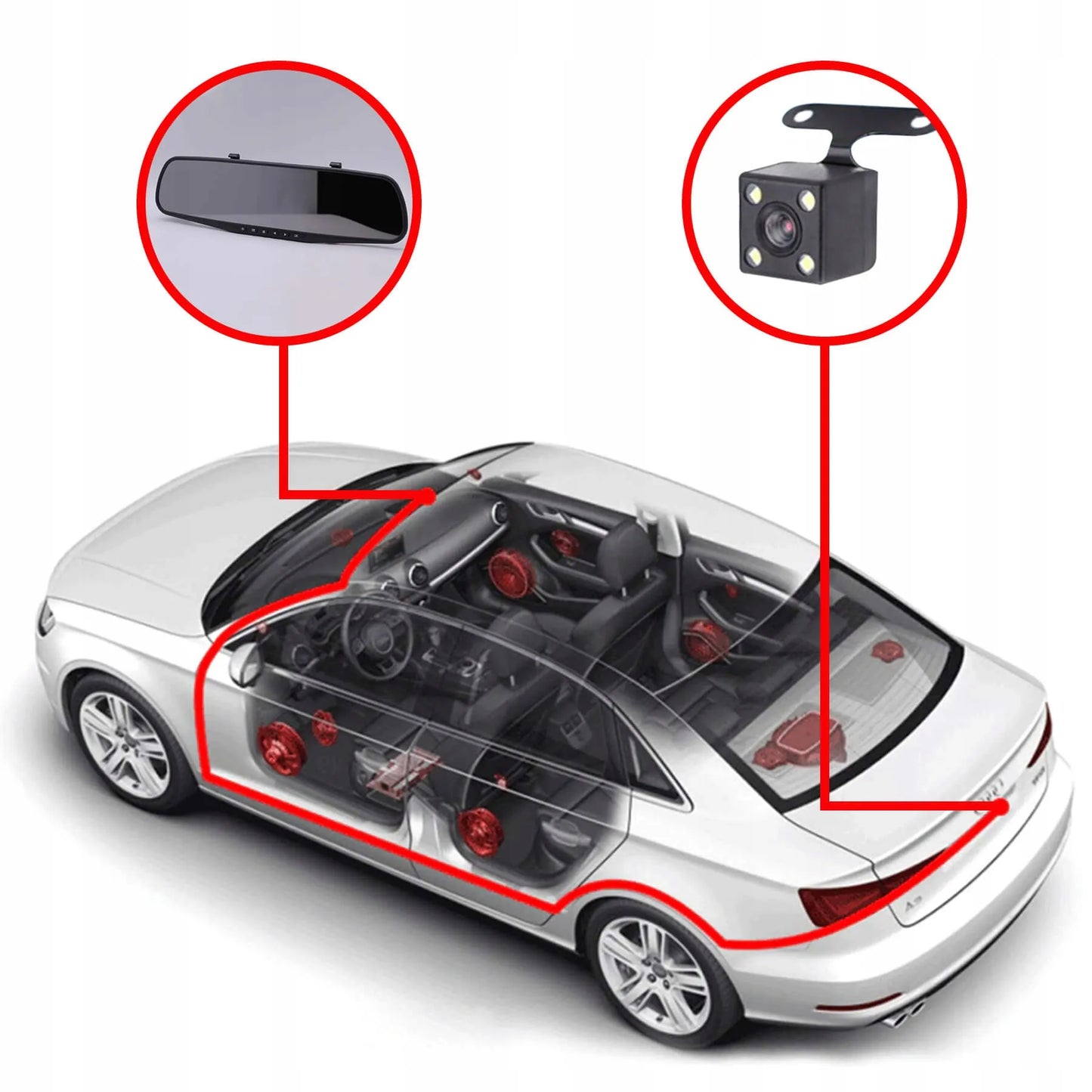 Automobilio vaizdo registratorius veidrodėlyje su galinio vaizdo kamera