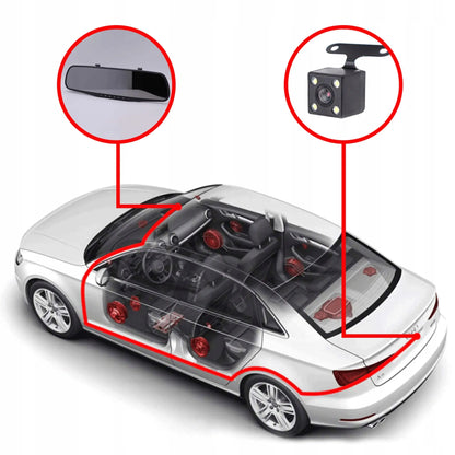 Automobilio vaizdo registratorius veidrodėlyje su galinio vaizdo kamera