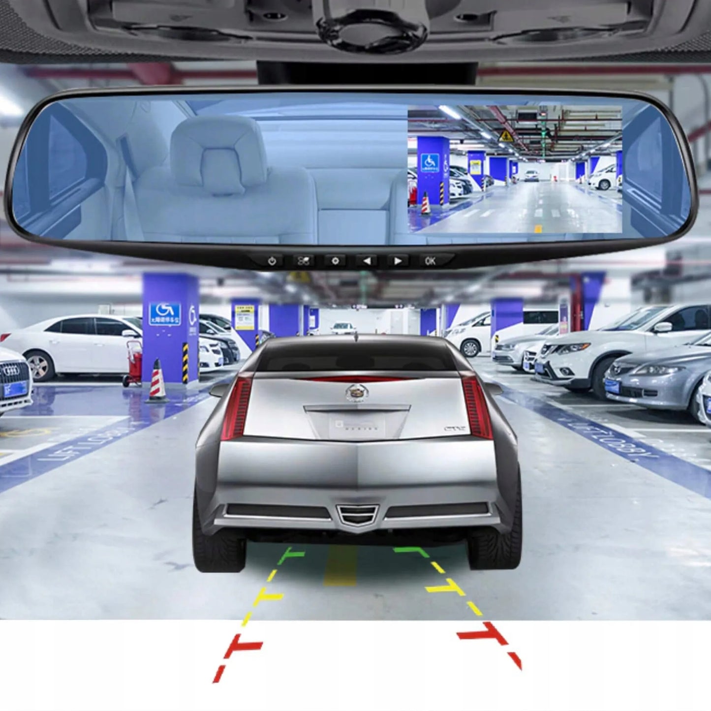 Automobilio vaizdo registratorius veidrodėlyje su galinio vaizdo kamera