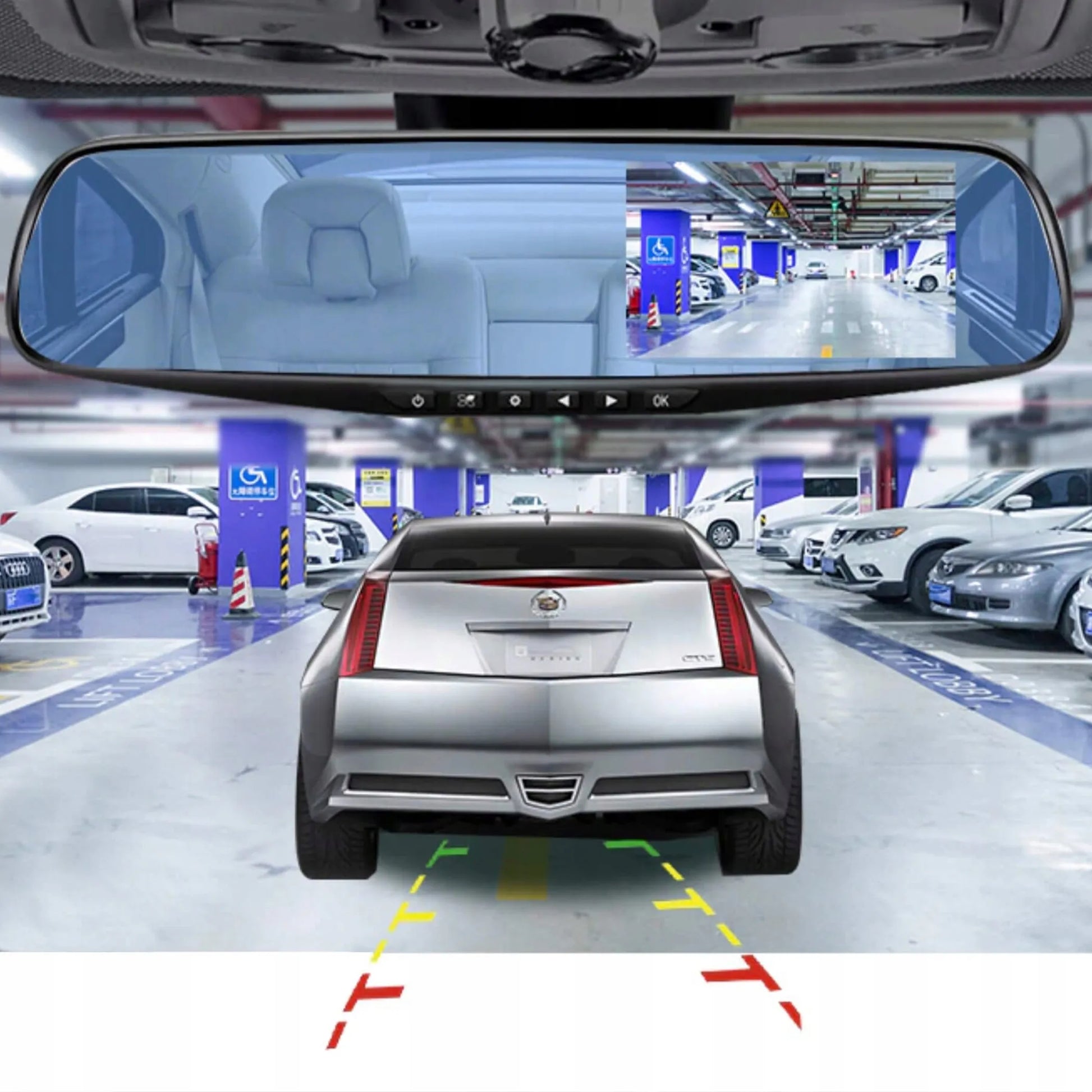 Automobilio vaizdo registratorius veidrodėlyje su galinio vaizdo kamera