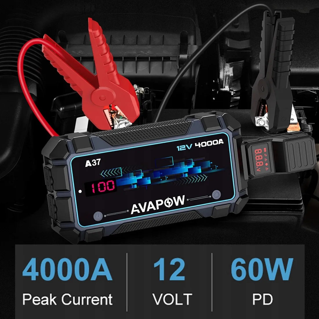AVAPOW A37 automobilinis užvedimo įrenginys 4000A 74Wh 20000mAh su PowerBank funkcija