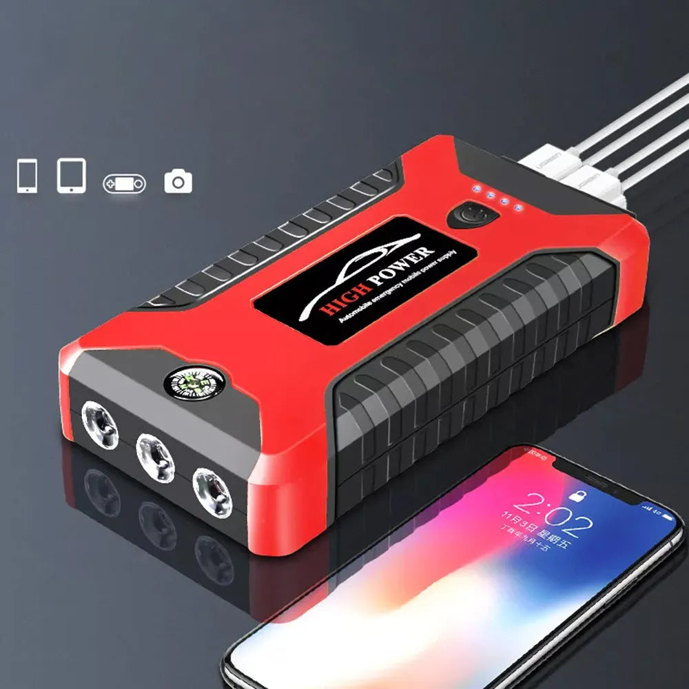 Avarinis automobilio užvedimo įrenginys su power bank funkcija 12V benzininiams ir dyzeliniams varikliams