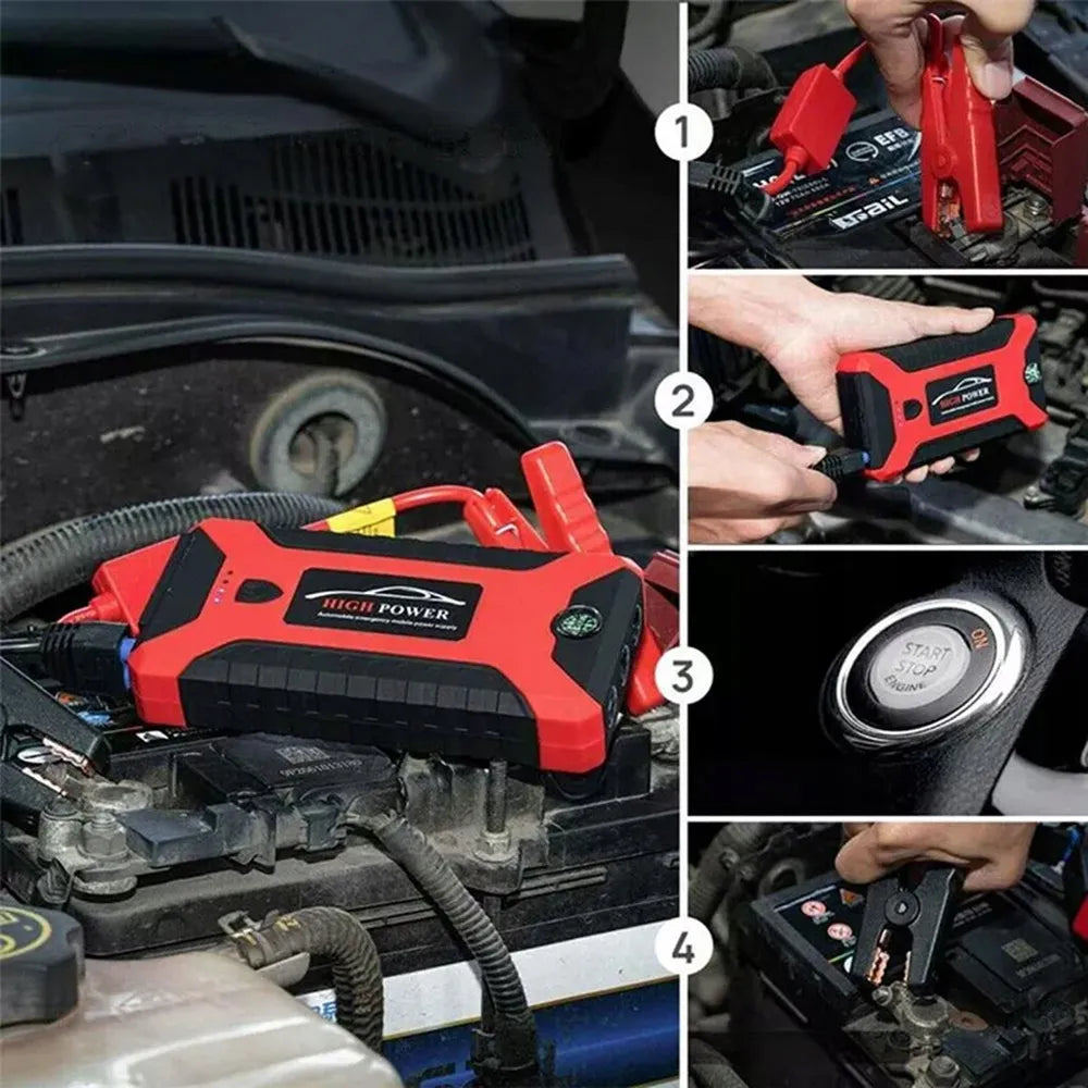 Avarinis automobilio užvedimo įrenginys su power bank funkcija 12V benzininiams ir dyzeliniams varikliams