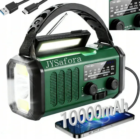Avarinis saulės energija įkraunamas radijas AM/FM su SOS, USB įkrovikliu ir kompasu, 10 000 mAh