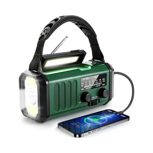 Avarinis saulės energija įkraunamas radijas AM/FM su SOS, USB įkrovikliu ir kompasu, 10 000 mAh