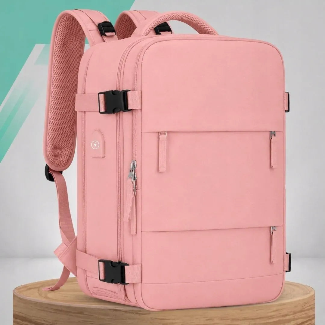 „Bakalu“ kelioninė kuprinė lėktuvui 40 × 30 × 20 cm, rožinė, su USB jungtimi