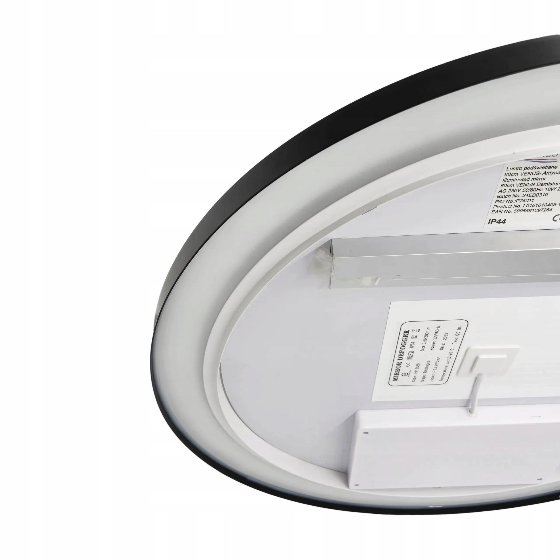 BALNEO APŠVIEČIAMAS LED VEIDRODIS 60 cm VONIOS KAMBARIUI JUODAS APVALUS VENUS