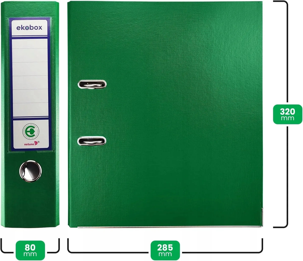 Baltas A4 segtuvas Ekobox 80mm, 5 vnt., platus biuro dokumentų segtuvas su svirtele
