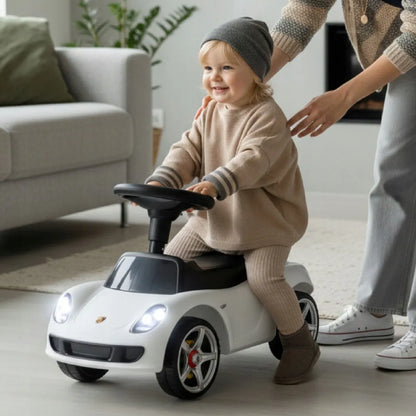 Baltas vaikiškas stumdukas „Porsche Carrera GT“ su šviesomis ir garsais
