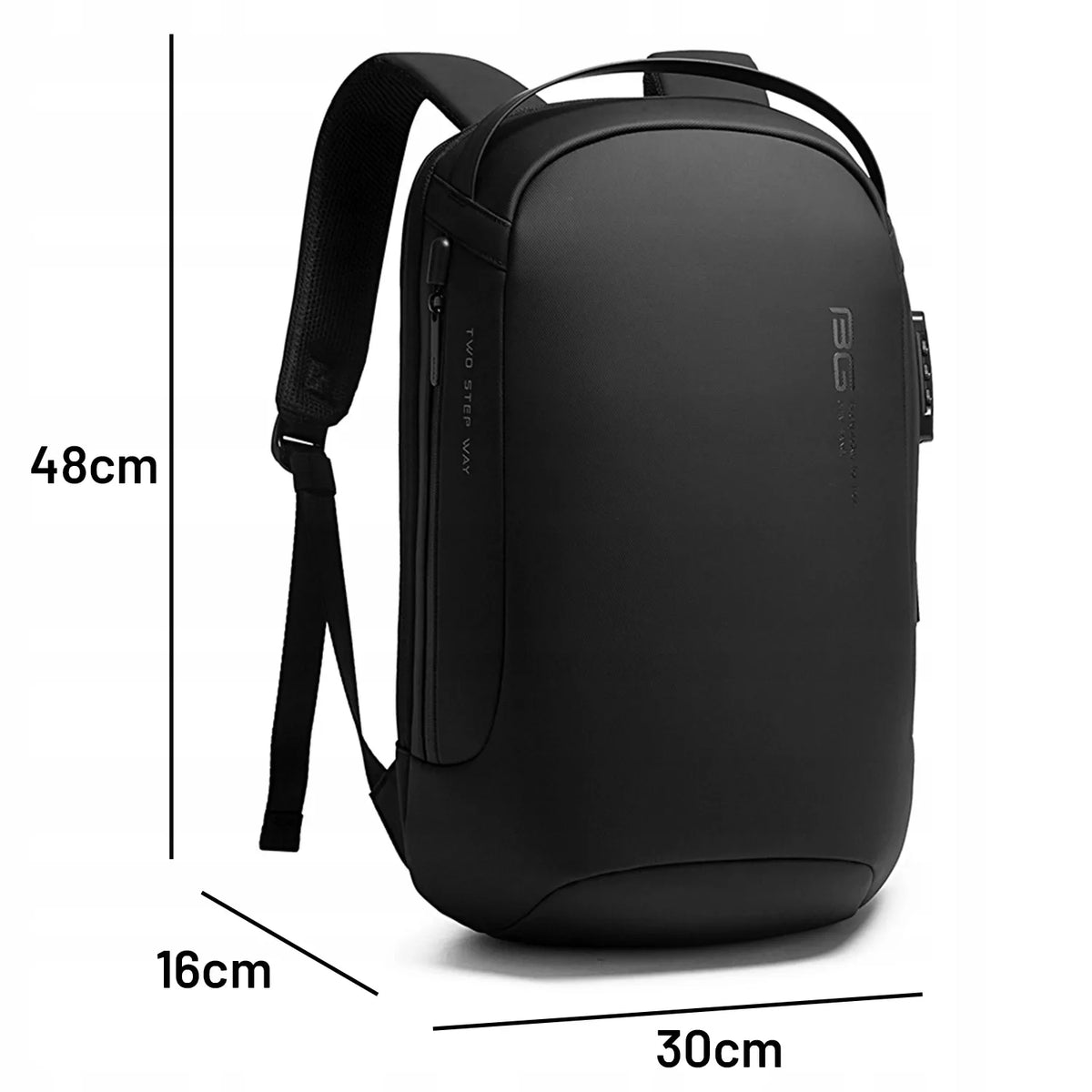 Bange kelioninė kuprinė su USB jungtimi ir kodine spyna, 15.6 col. nešiojamam kompiuteriui, juoda
