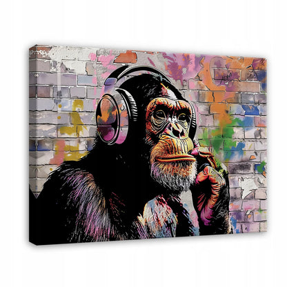 Banksy beždžionės graffiti gatvės meno paveikslas ant drobės su rėmu, 100 × 70 cm