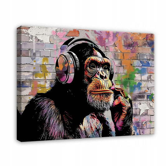 Banksy beždžionės graffiti gatvės meno paveikslas ant drobės su rėmu, 100 × 70 cm