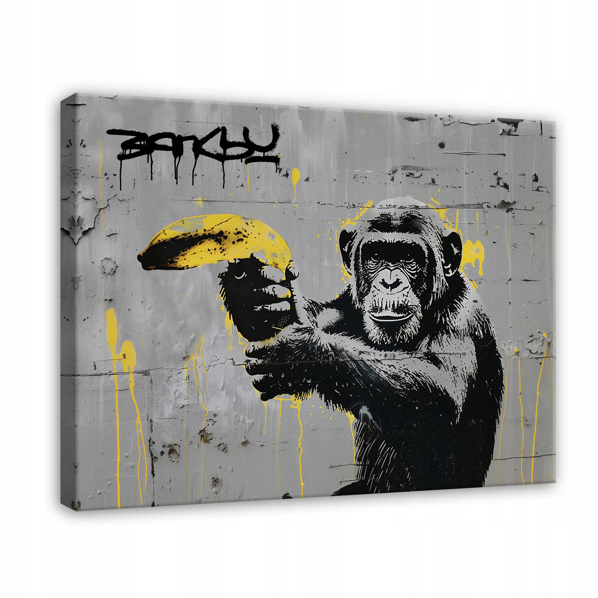 Banksy beždžionės street art graffiti paveikslas ant drobės su rėmu, 100 × 70 cm