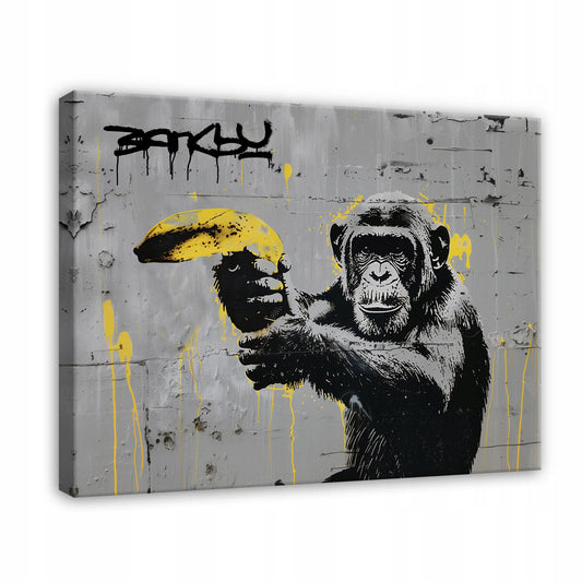 Banksy beždžionės street art graffiti paveikslas ant drobės su rėmu, 100 × 70 cm