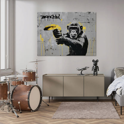 Banksy beždžionės street art graffiti paveikslas ant drobės su rėmu, 100 × 70 cm