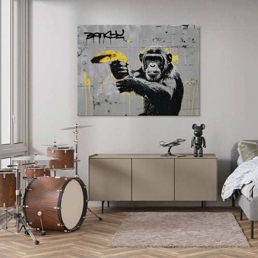 Banksy beždžionės street art graffiti paveikslas ant drobės su rėmu, 100 × 70 cm