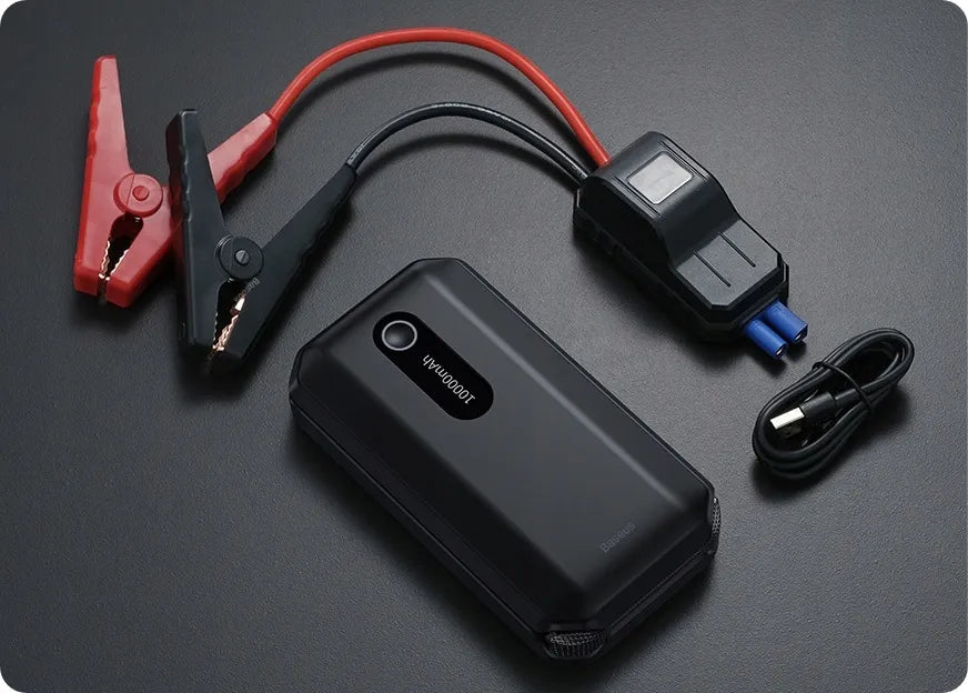 BASEUS automobilinis užvedimo įrenginys „Power Bank“ 10 000 mAh su žibintuvėliu ir gnybtais