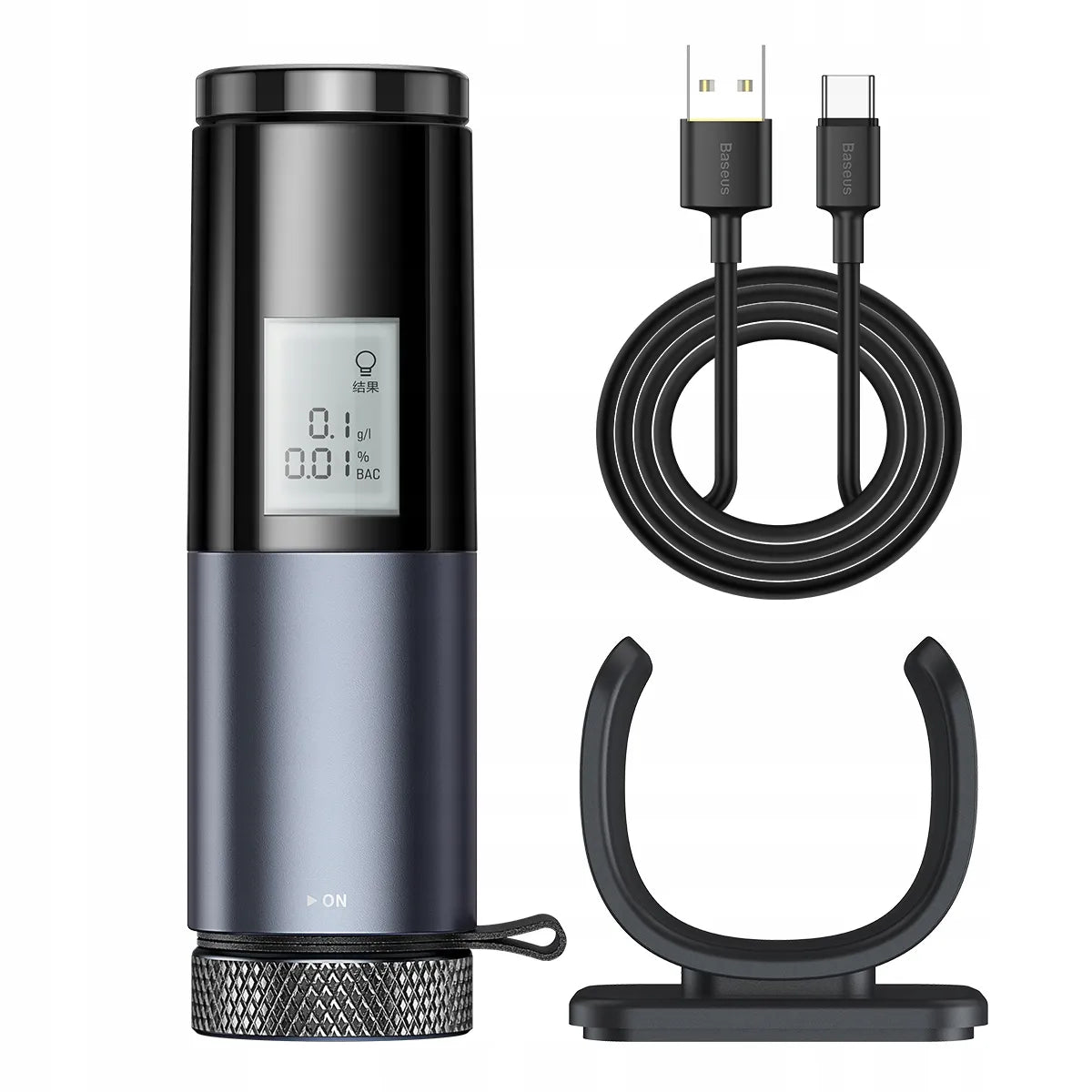 BASEUS CRCX-01 elektroninis nešiojamas alkotesteris be kandiklio, LCD ekranas, USB-C krovimas + laidas
