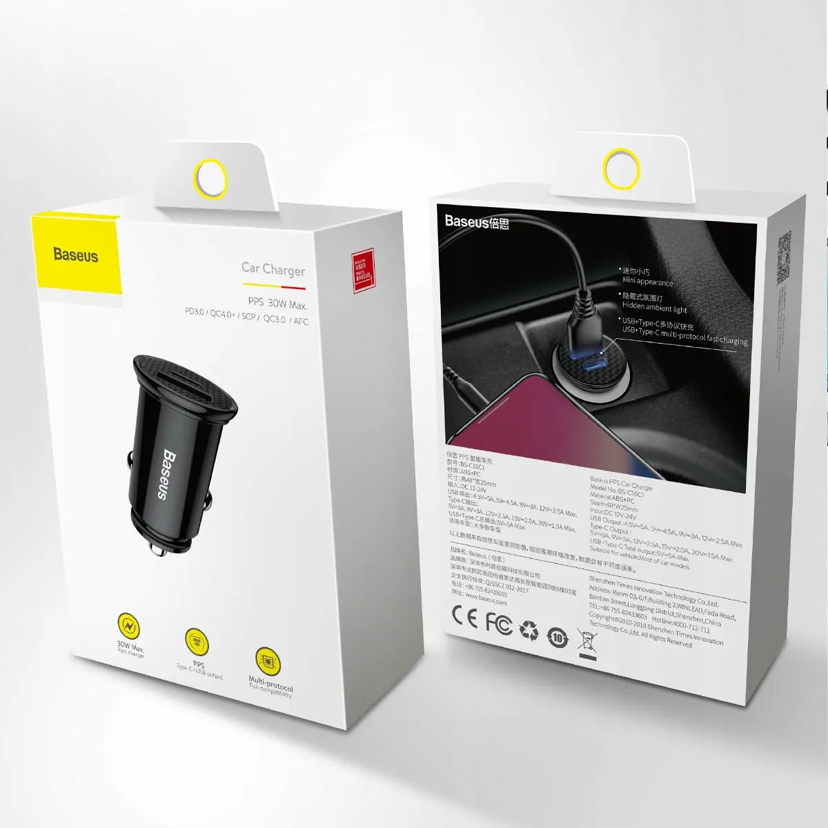 BASEUS galingas greitas automobilinis įkroviklis USB USB-C TYPE-C PD 30W QC 3.0 5A