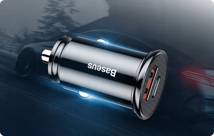 BASEUS galingas greitas automobilinis įkroviklis USB USB-C TYPE-C PD 30W QC 3.0 5A