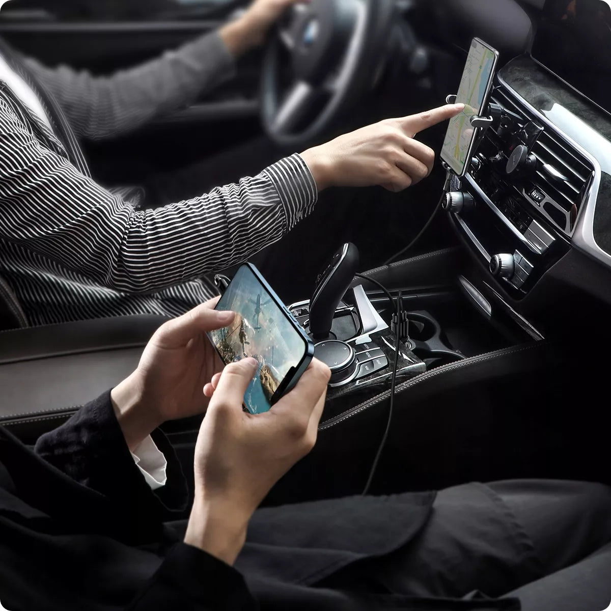 BASEUS greitas galingas automobilinis telefono įkroviklis 2x USB 4.8A 12-24V