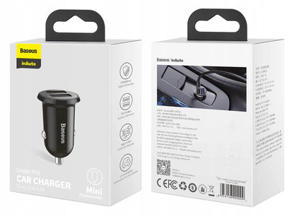 BASEUS greitas galingas automobilinis telefono įkroviklis 2x USB 4.8A 12-24V