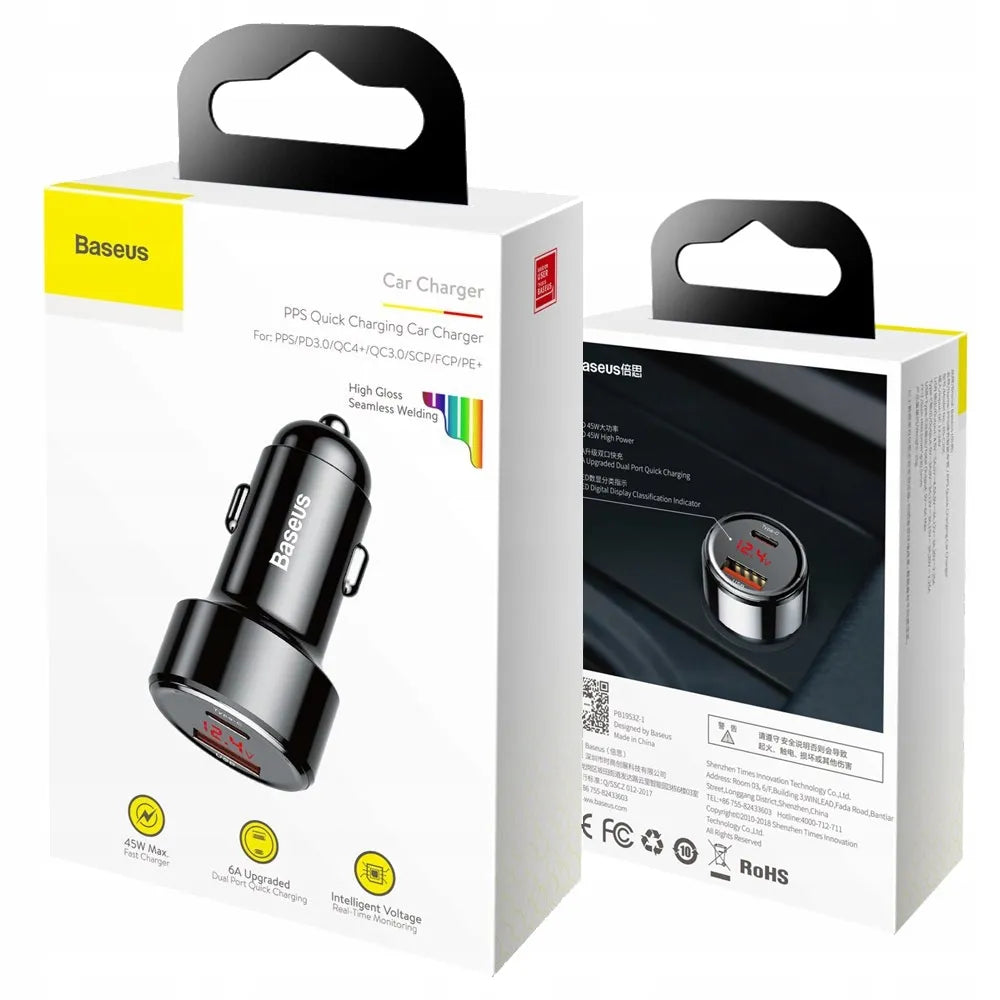 BASEUS greitasis automobilinis įkroviklis telefonui 45W 2x USB 6A QC 3.0 AFC