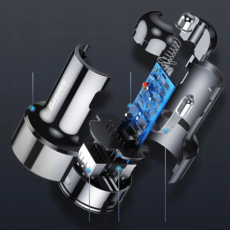BASEUS greitasis automobilinis įkroviklis telefonui 45W 2x USB 6A QC 3.0 AFC