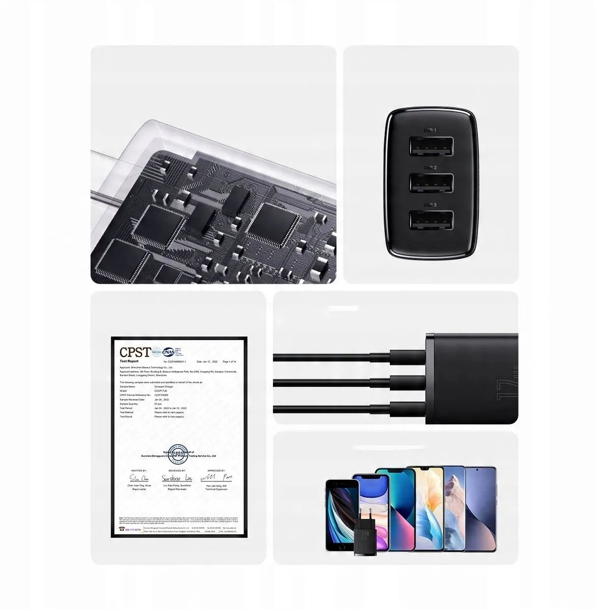 BASEUS greitasis telefono ir planšetės įkroviklis, 3 × USB, 17 W, 3,4 A, maitinimo adapteris, skirtas Qi