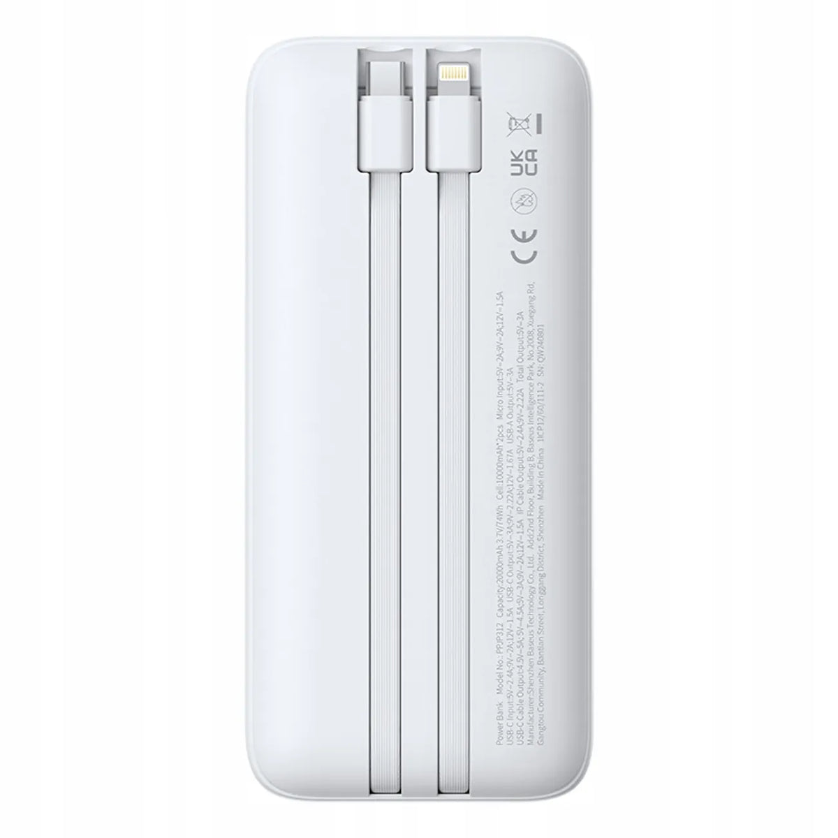 BASEUS Lipow powerbankas 20000 mAh, 22,5 W, USB-C, USB, su integruotais USB-C ir Lightning laidais