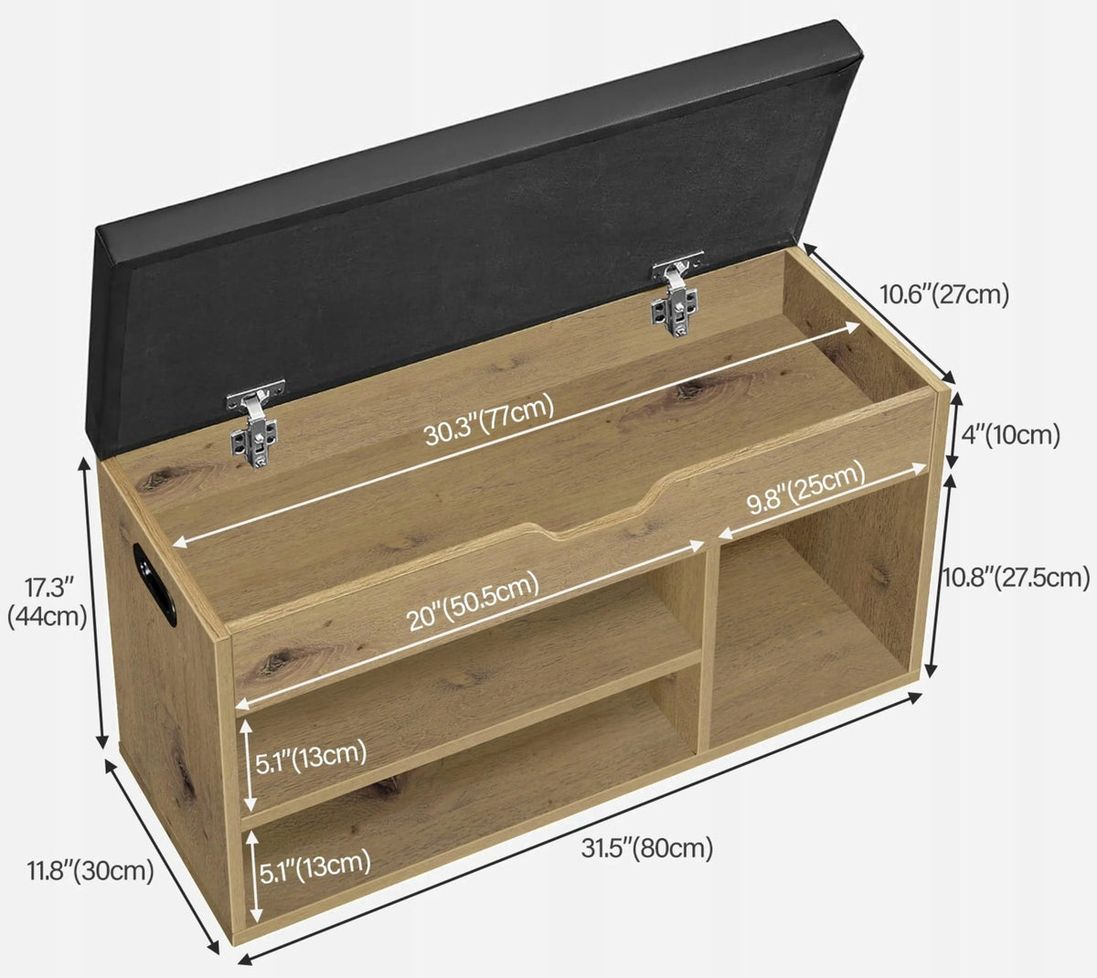Batinų spintelė artisan su sėdyne, daiktadėže ir stalčiumi loft stiliaus