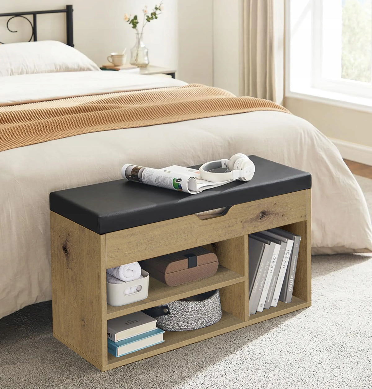Batinų spintelė artisan su sėdyne, daiktadėže ir stalčiumi loft stiliaus